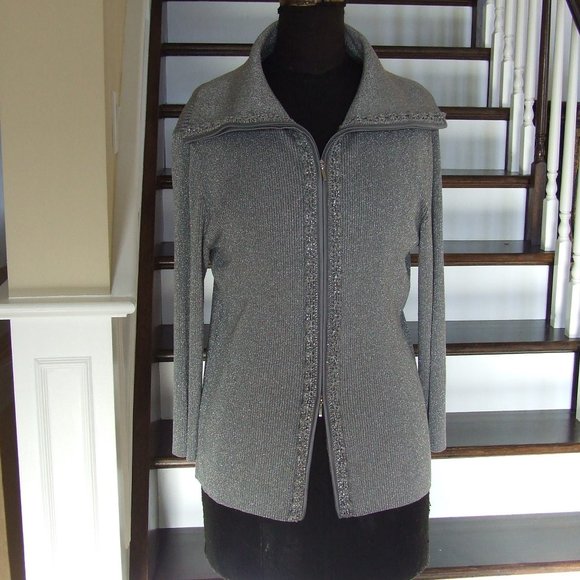 Sweet Nygard Grey Silver Metallic Cardigan Sweater XL - Picture 2 of 9